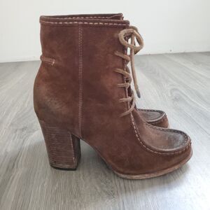 Frye Boots Women 9.5 Parker Moc Brown Suede Lace Up Heeled Y2K Whimsigoth Witch